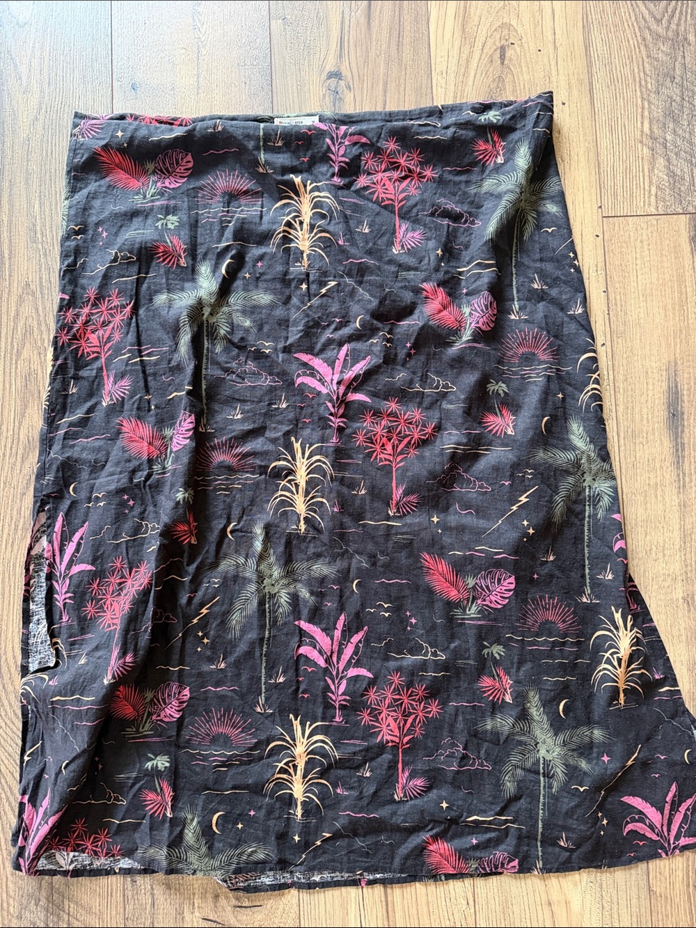 Marine Layer Avery Hemp Lyocell Blend Midi Skirt Tropical Palm Size 14